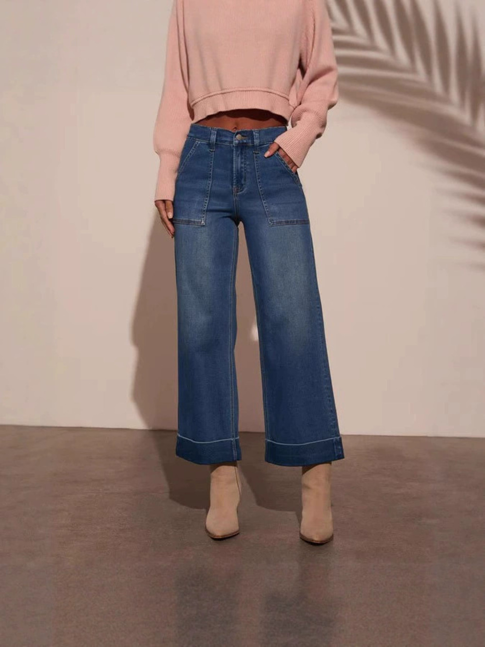 ZARA High Waist Wide Leg Jeans for Women Loose Washed Cuffed Denim Pants